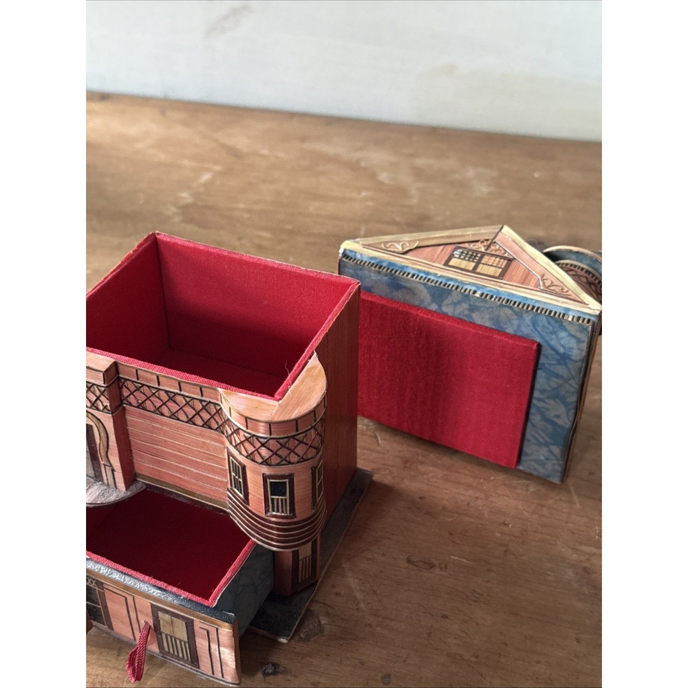 Vintage Chinese Balsa Wood‎ Straw House Trinket Box Philadelphia Meow Reo - Picture 9 of 14